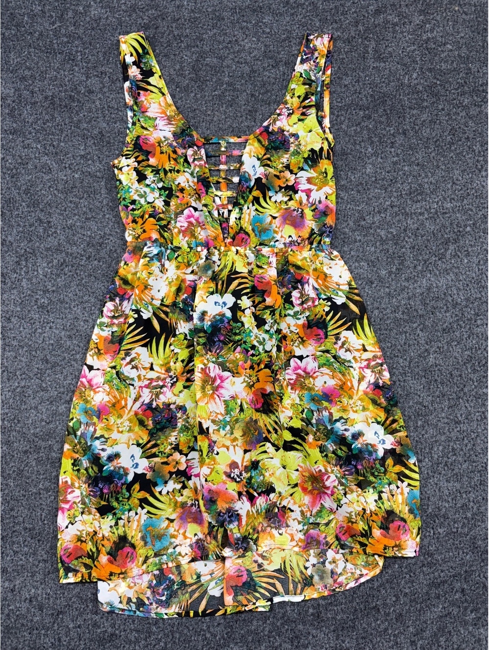 Material Girl Floral Summer Dress with Lattice Front Detail,
